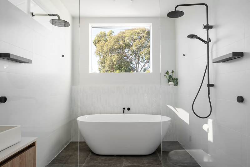 Free standing bath and walk in wet area Wembley Project Distinct Building Company