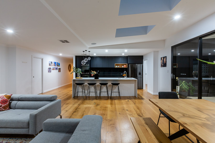Black and White Kitchen Mullaloo Renovation- Open Plan Living